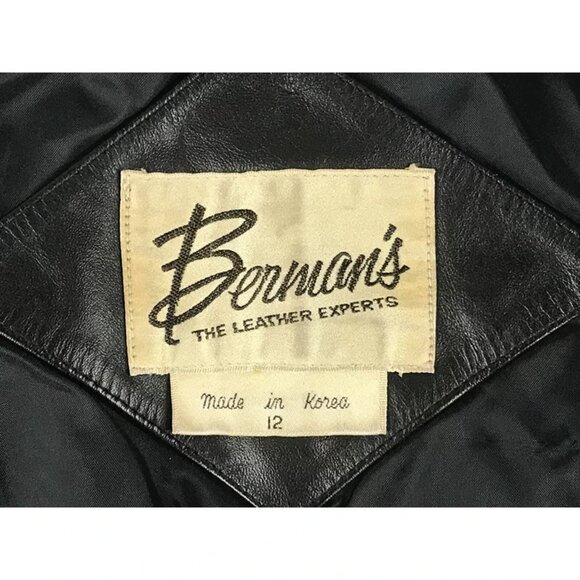 Berman's Womens Black 100% Leather Zip Up Motorcycle Bomber Jacket Size 12 - Picture 10 of 10
